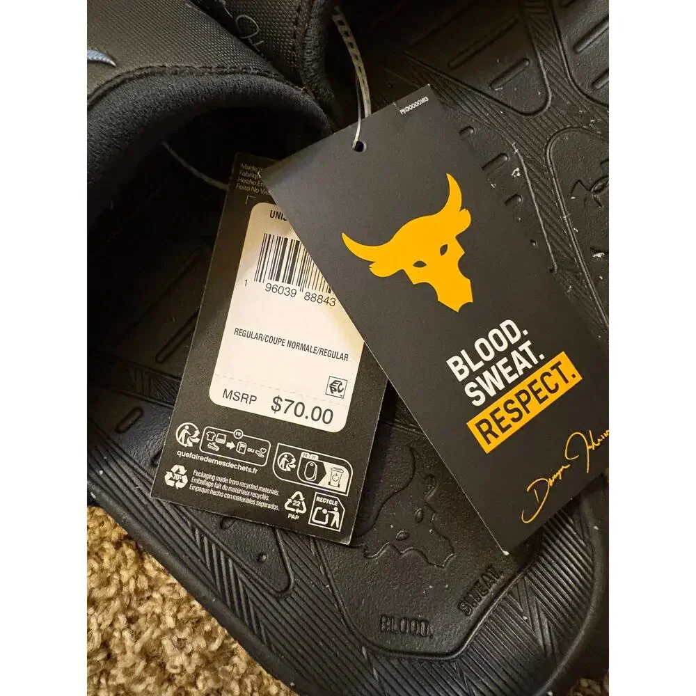 NWT Under Armour Project Rock 3 SL Slide Sandals Mens Size 9 Women 10.5 MSRP $70